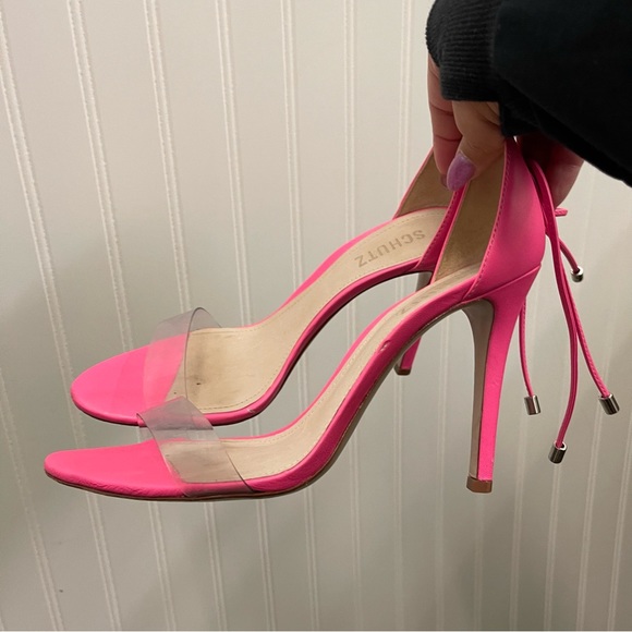 SCHUTZ Josseana Neon Pink Tie Ankle High Heel Sandal Sz 9B - Picture 4 of 11